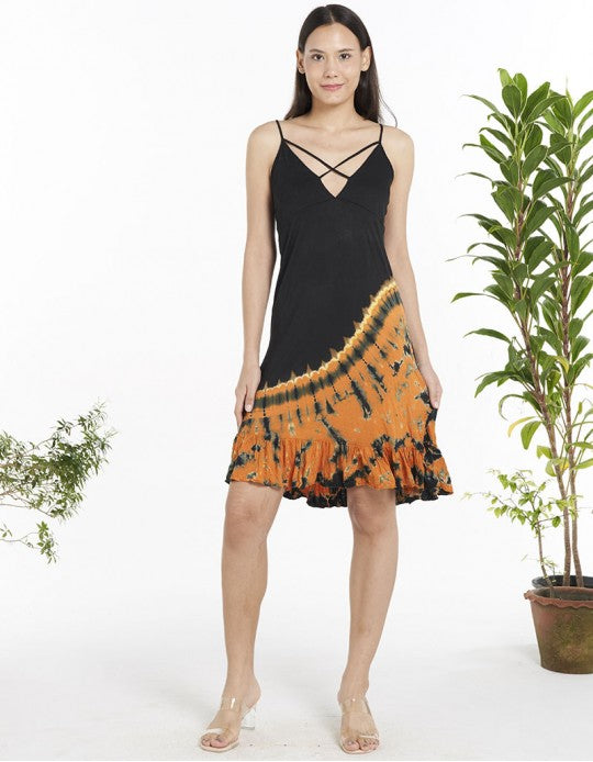 Midnight Amber Cross-Strap Tie Dye Sun Dress – Sunshine Daydream