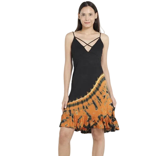 Midnight Amber Cross-Strap Tie Dye Sun Dress