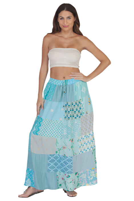 Patchwork Long Skirt with Tie Waist