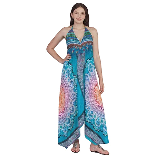 Colorful Mandala Print Handkerchief Long Dress