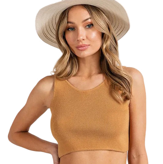 Back Twist Strap Sleeveless Top in Camel