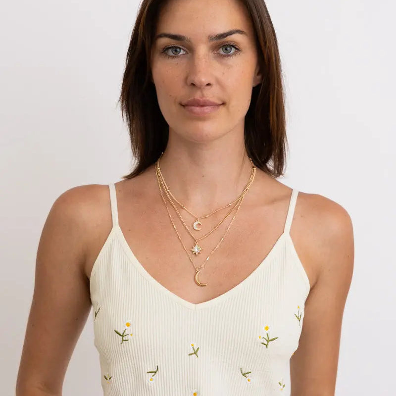 Celestial Layered Necklace with Moon and Star Charms in Gold