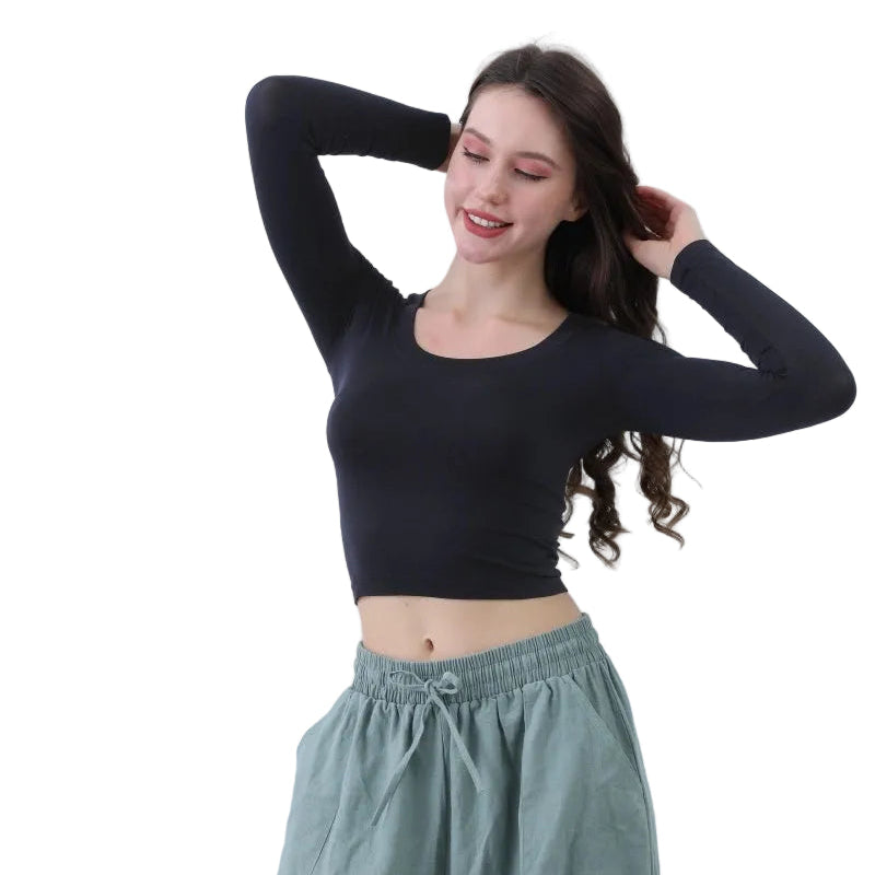 Second Skin Long Sleeve Crop Top in Black