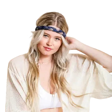 Tie Dye Braided Headband - Navy