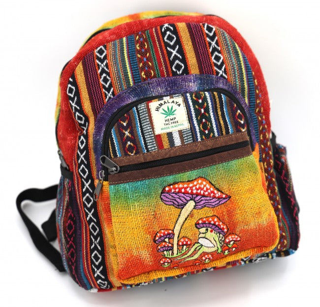 embroidered mini backpack Frog & Mushroom Hemp Mini Backpack