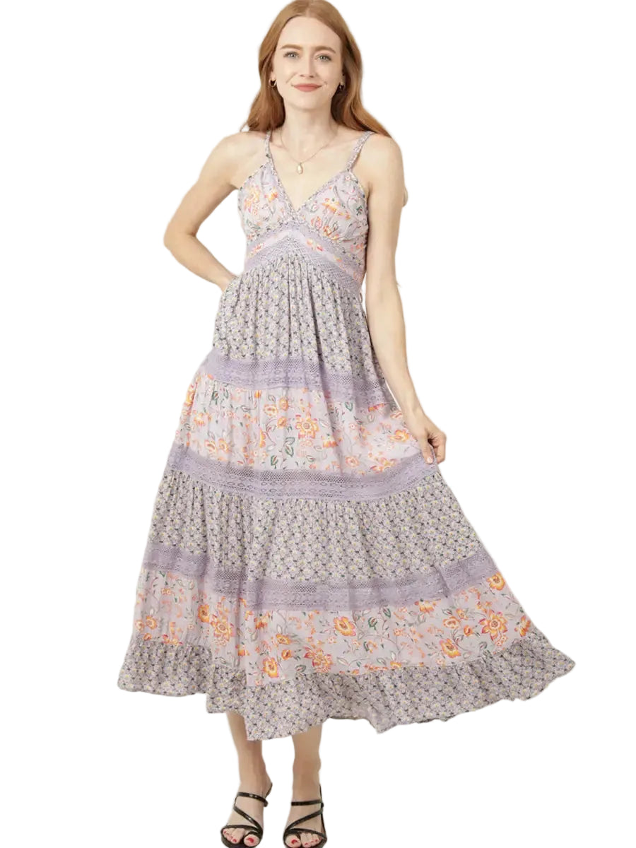 Lavender Mist Mixed Floral Maxi Dress