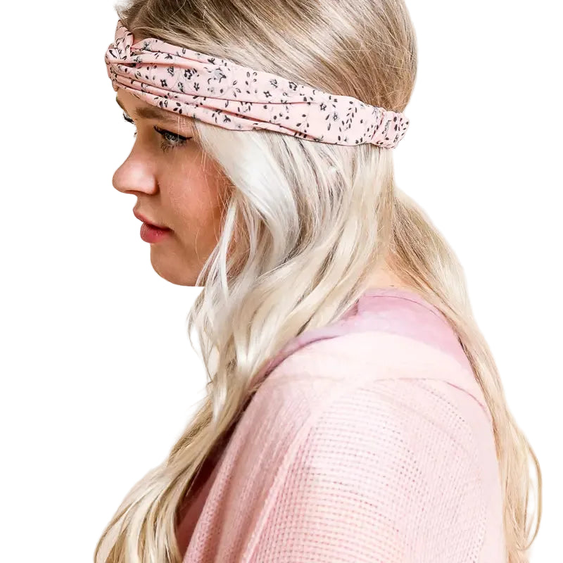Floral Trailing Vine Twist Headwrap in Pink