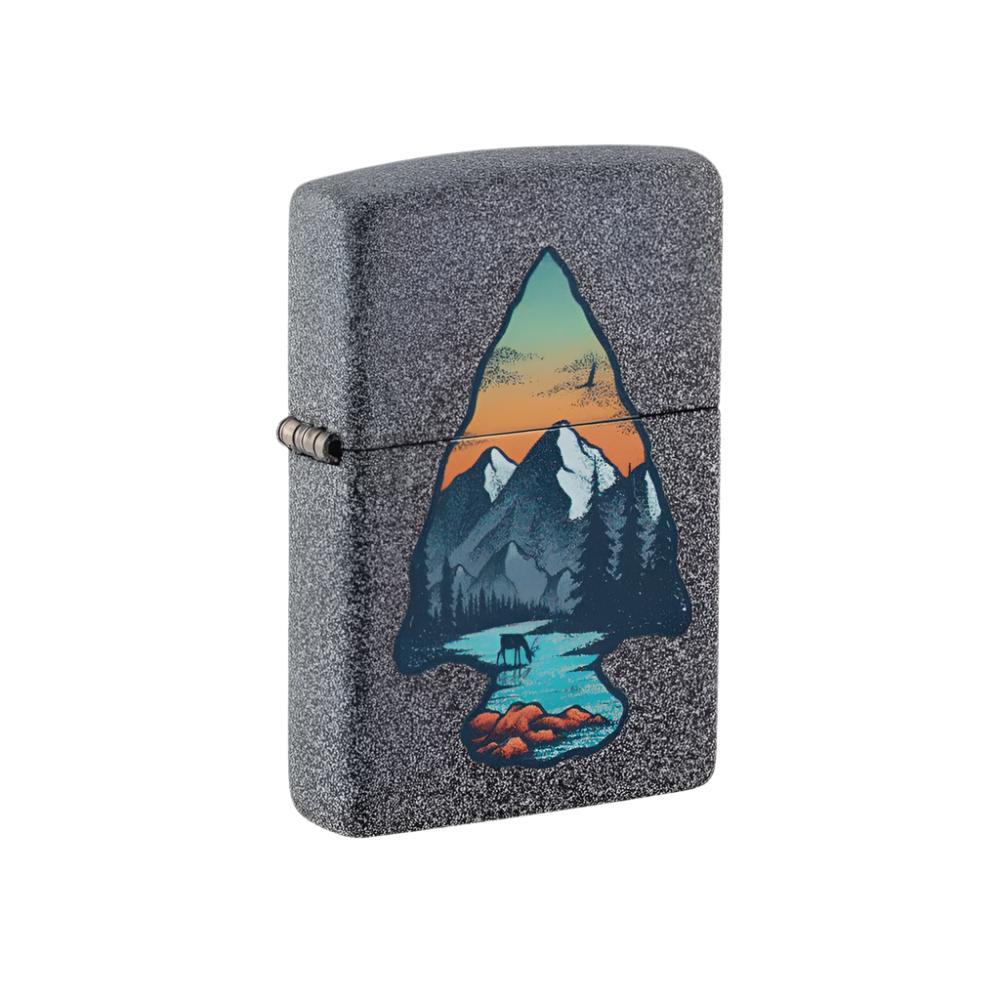 Zippo Lighter Arrowhead & Mountain Scene Iron Stone