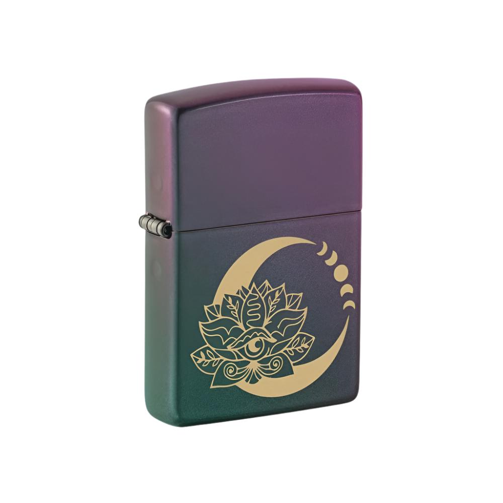 Zippo Lighter Engraved Lotus Moon Iridescent