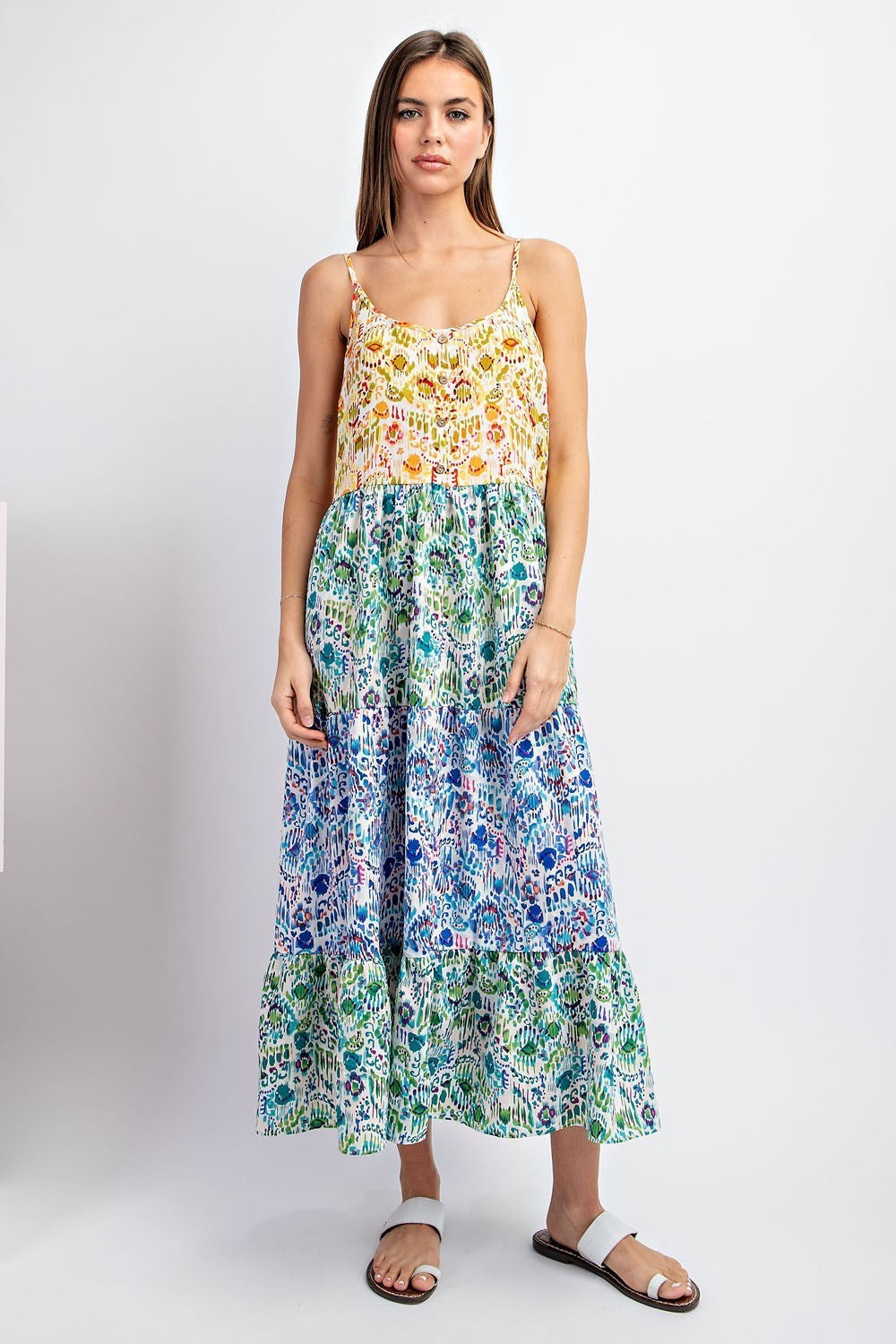 multi coloured midi dress Multicolor Printed Sleeveless Midi Dress SALE M