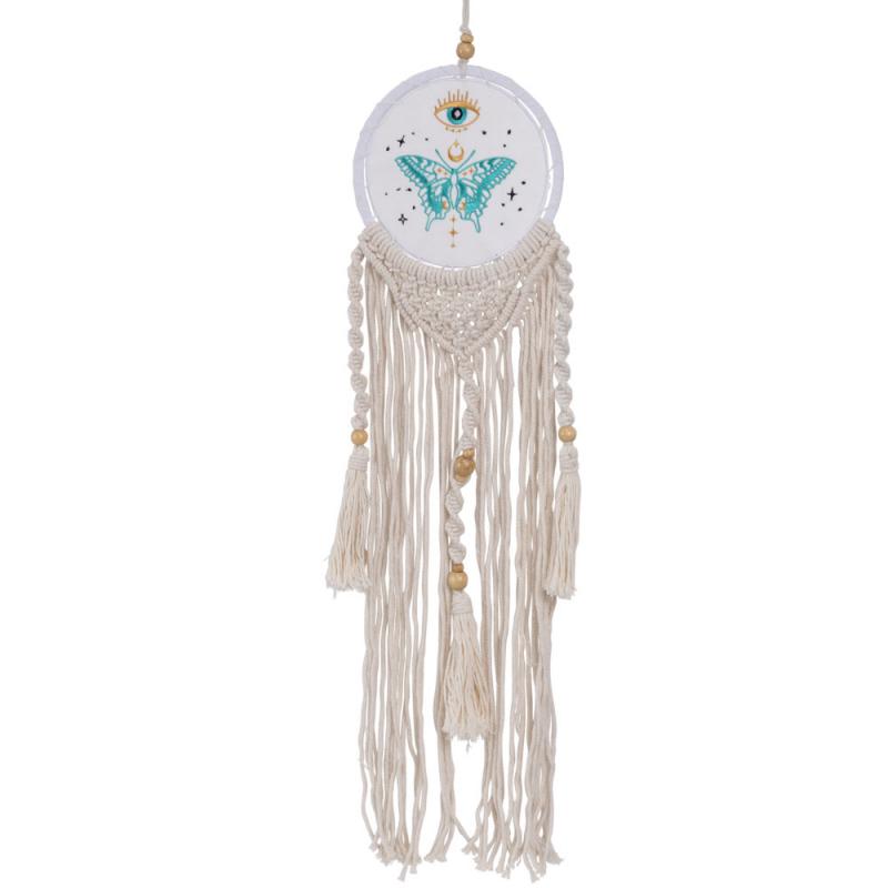 Celestial Butterfly & Evil Eye Cream Macrame Dreamcatcher Wall Hanging