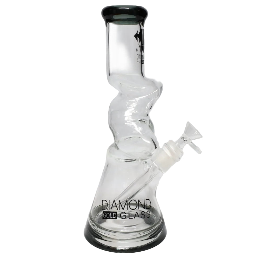 Diamond Glass 12" Color Rim Zig Zag Beaker