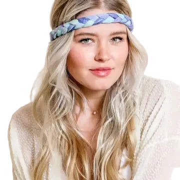 Tie Dye Braided Headband - Blue