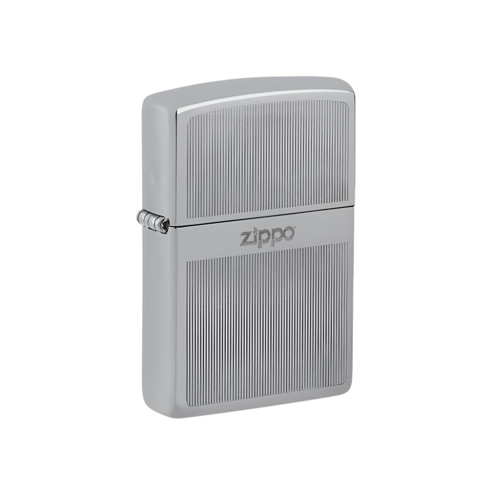 Zippo Lighter Engraved Logo High Polish Chrome