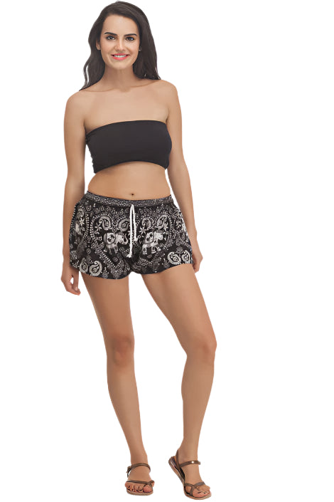 Elephant and Paisley Printed Shorts with Drawstring
