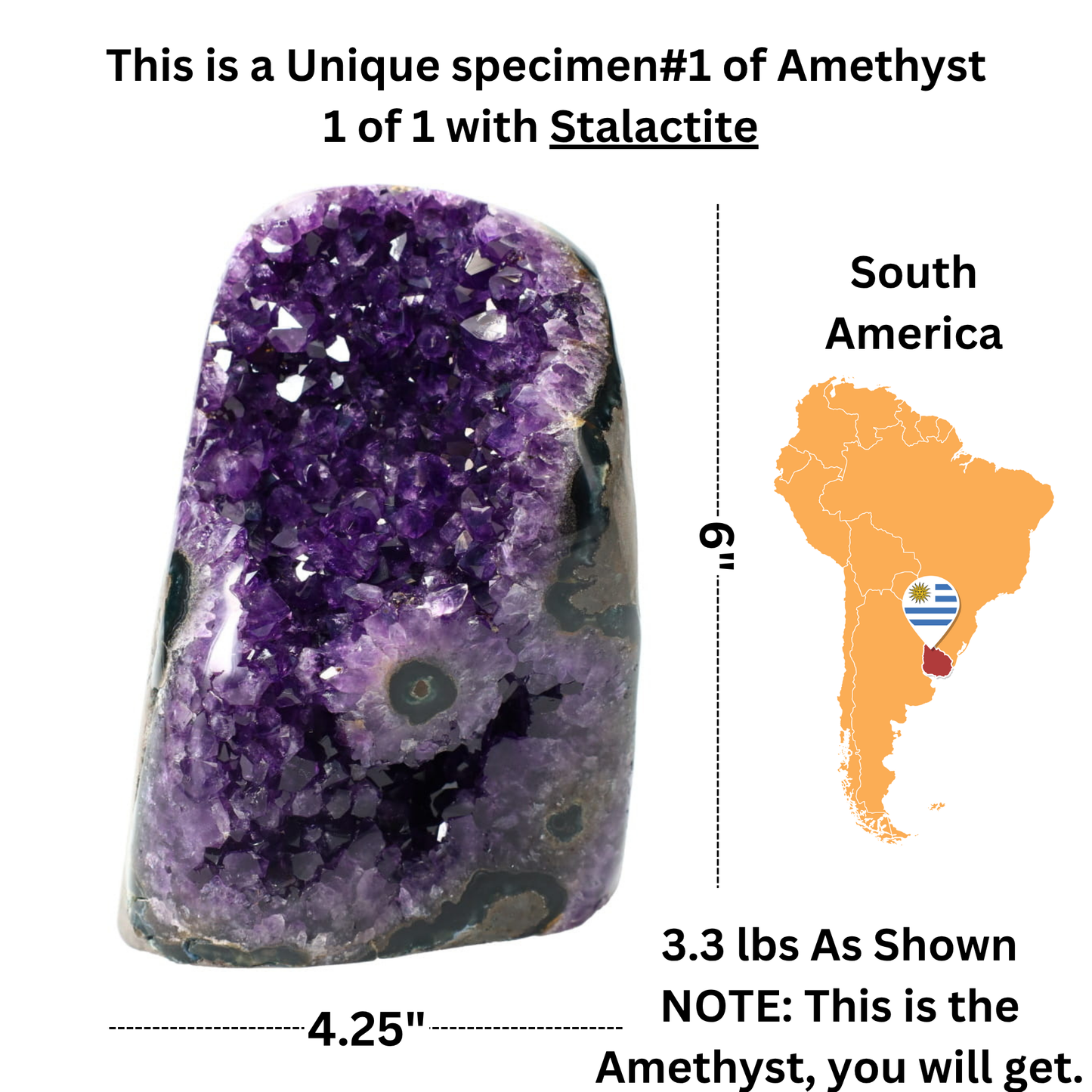 Polished Quartz Crystal Cluster – 3.325 lb Raw Amethyst Stone Rounded Edge and Stalactite – Grade A+ Dark Purple