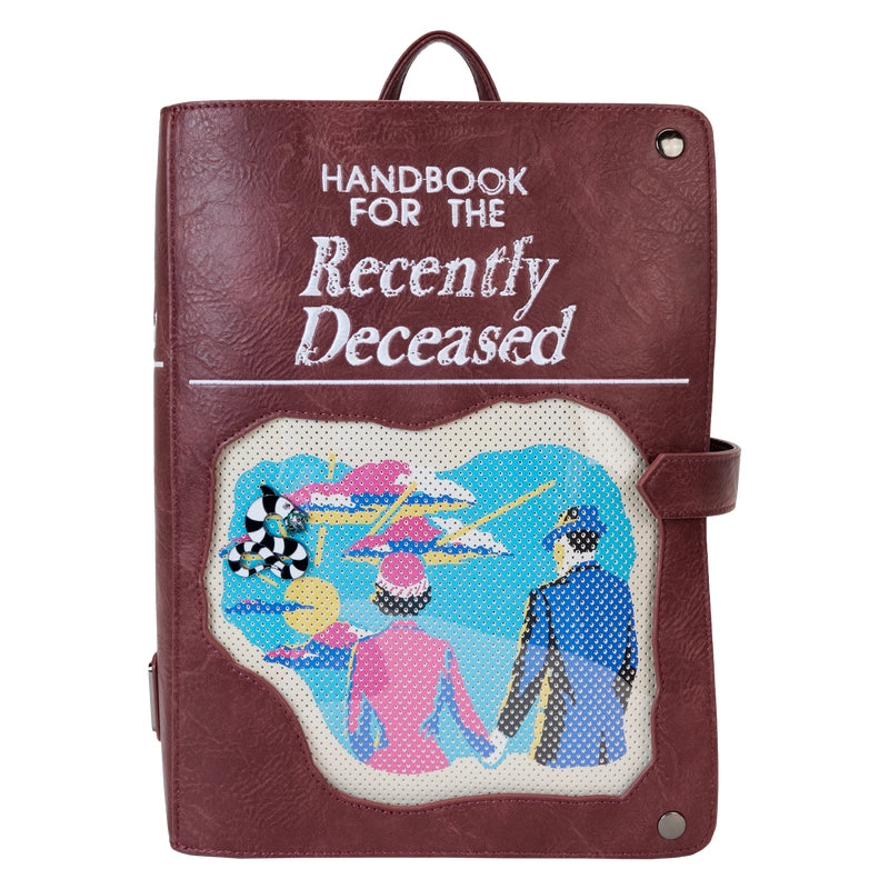 Loungefly Brown \'Handbook for the Recently Deceased\' Faux Leather Backpack Beetlejuice Handbook For The Recently Deceased Pin Trader  main image 3