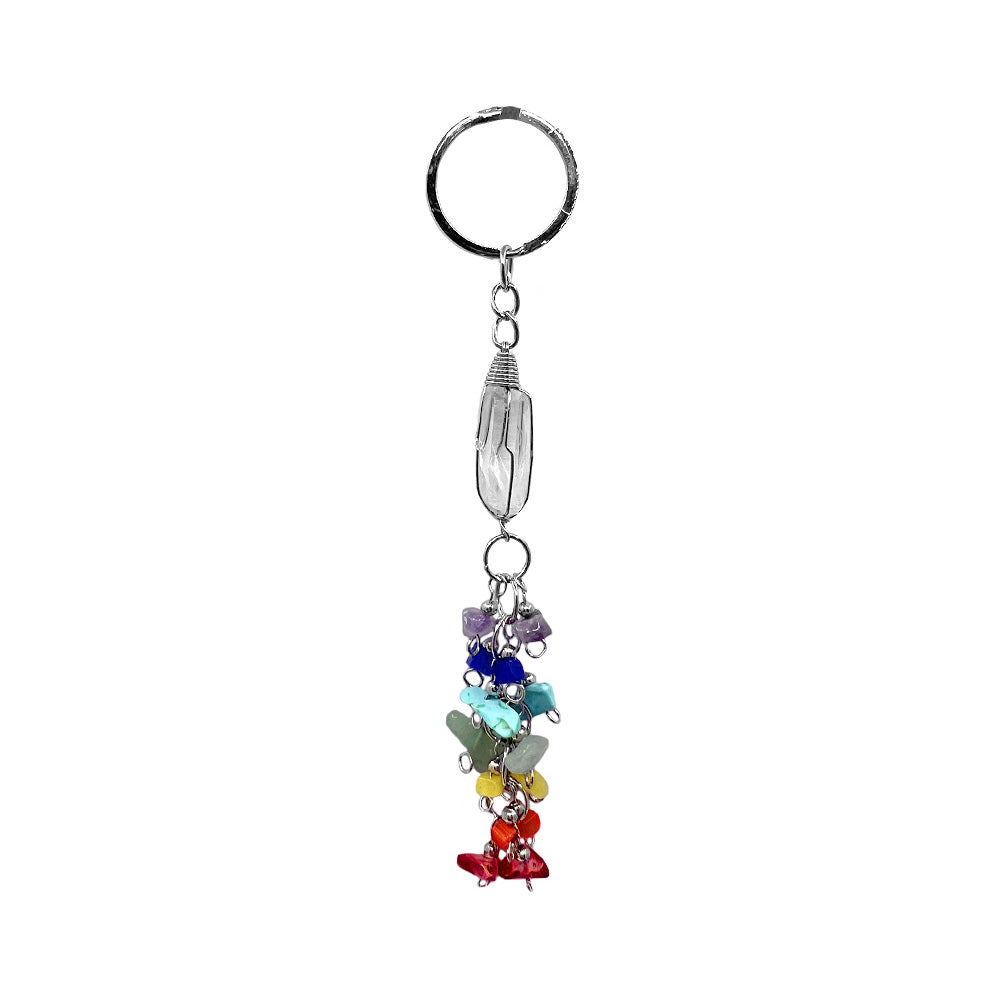Chipped Stone with Wire Wrapped Stone Keychain