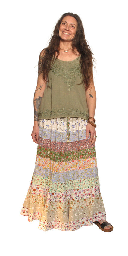 Blue Sky Designs Tiered Patchwork Panel Skirt