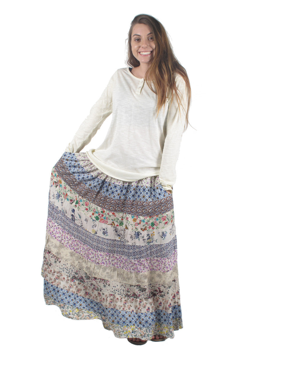 Blue Sky Designs Smocked Panel Patchwork Skirt