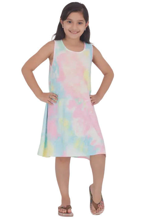 Kids Tie Dye Sleeveless Umbrella Dress