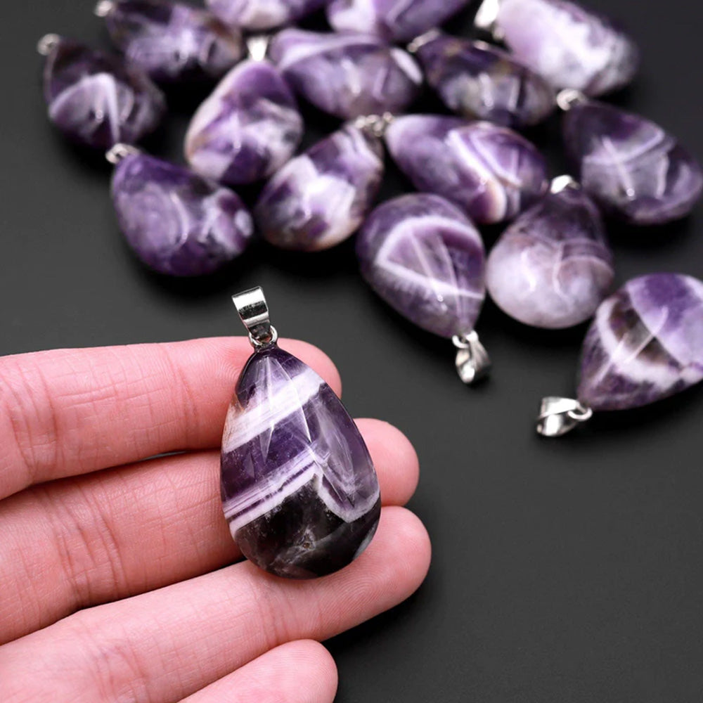 Natural Chevron Amethyst Gemstone Teardrop Pendant
