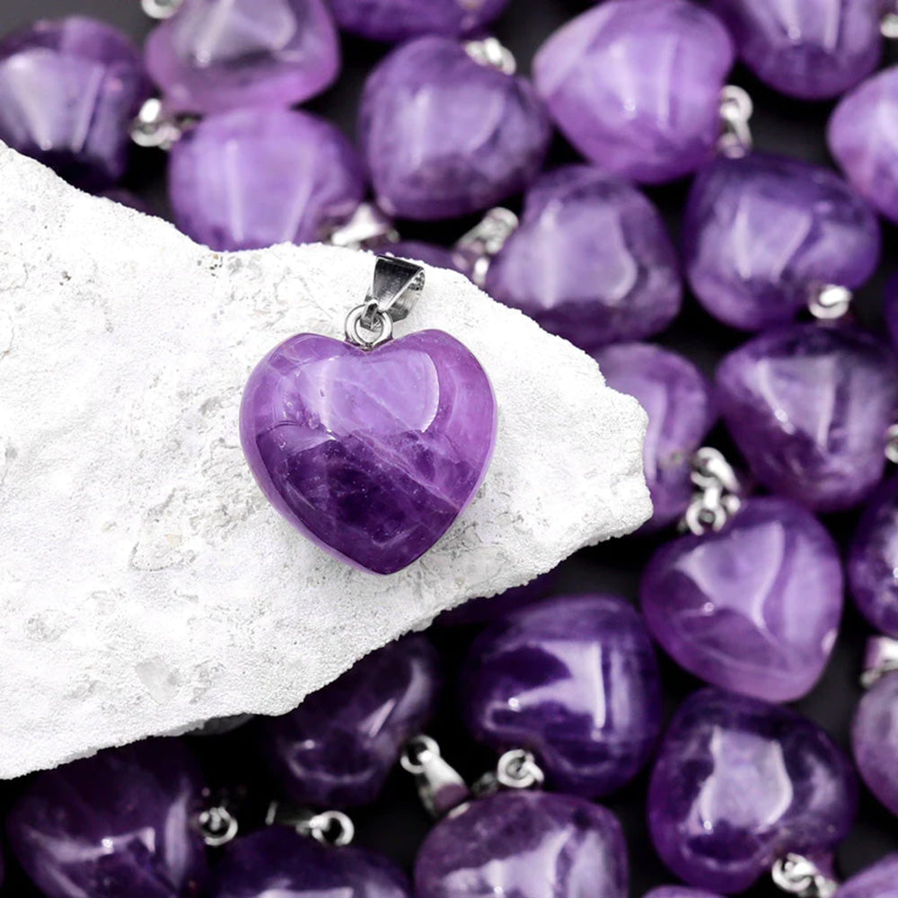Natural Purple Amethyst Gemstone Puffy Heart Pendant