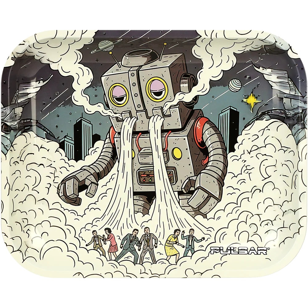 Pulsar Large Metal Rolling Tray - Attack of the Dope Bot