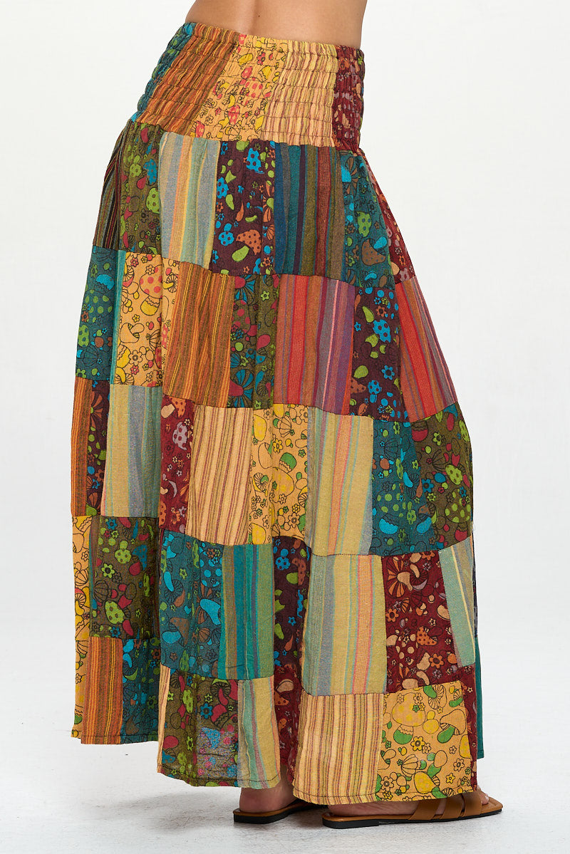 Smocked Mushroom Patchwork Skirt
