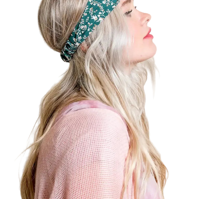 Floral Trailing Vine Twist Headwrap in Emerald Green