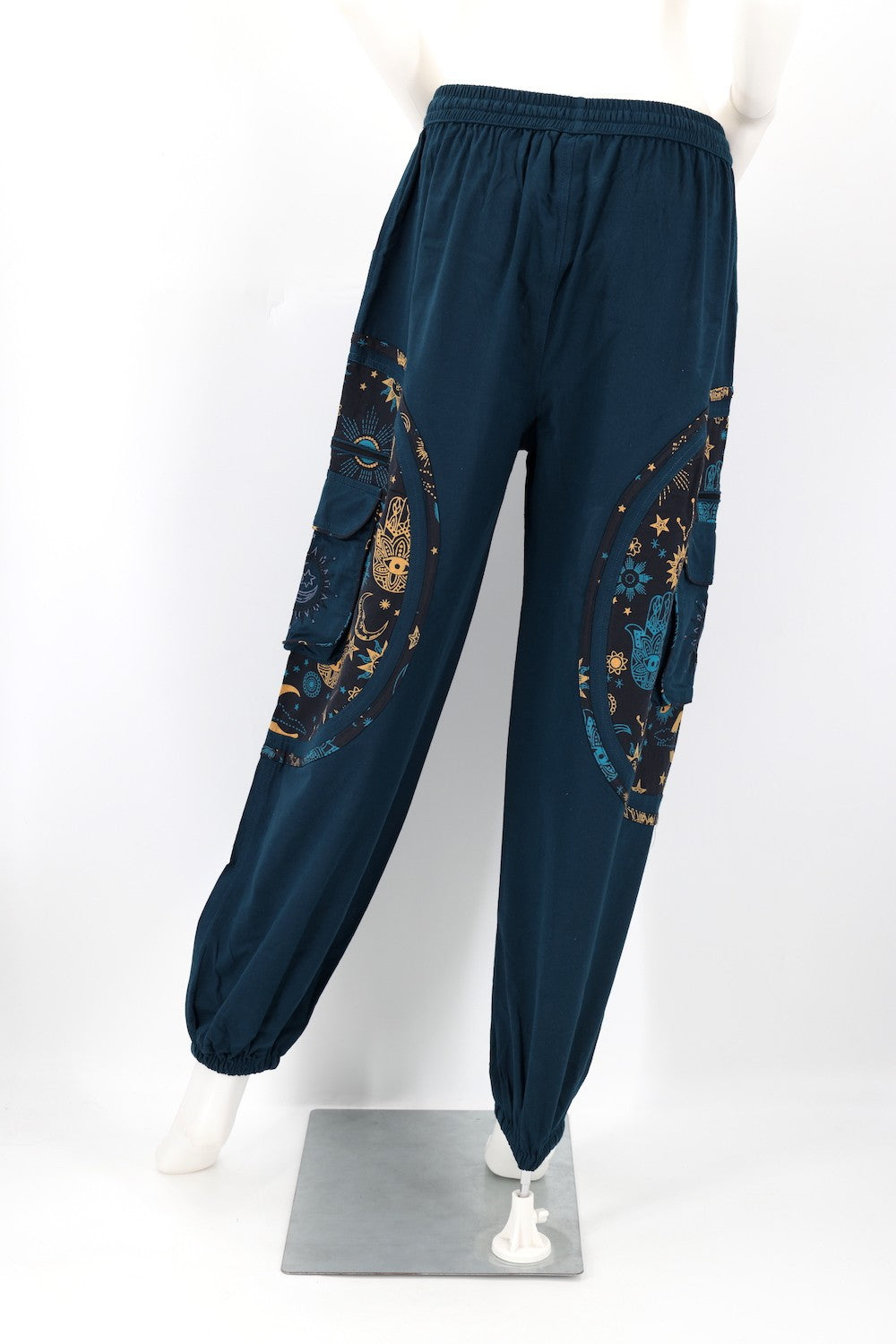 Celestial Sun & Hamsa Cargo Joggers in Teal