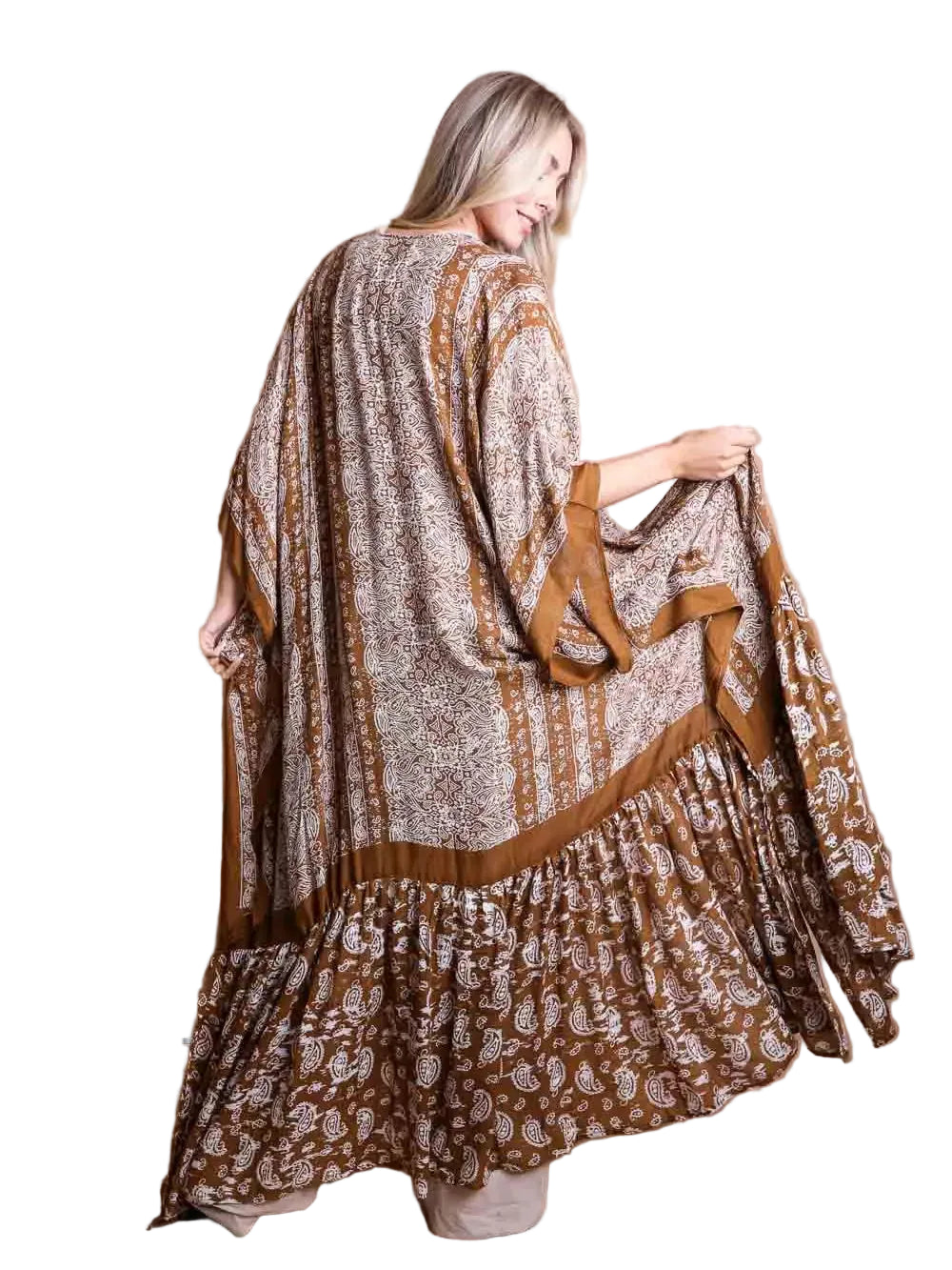 Paisley Perfection Free-Flow Kimono in Brown