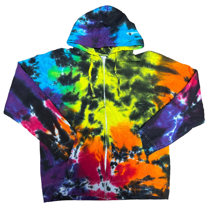 Black Rainbow Splat Tie Dye Full-Zip Hooded Sweatshirt