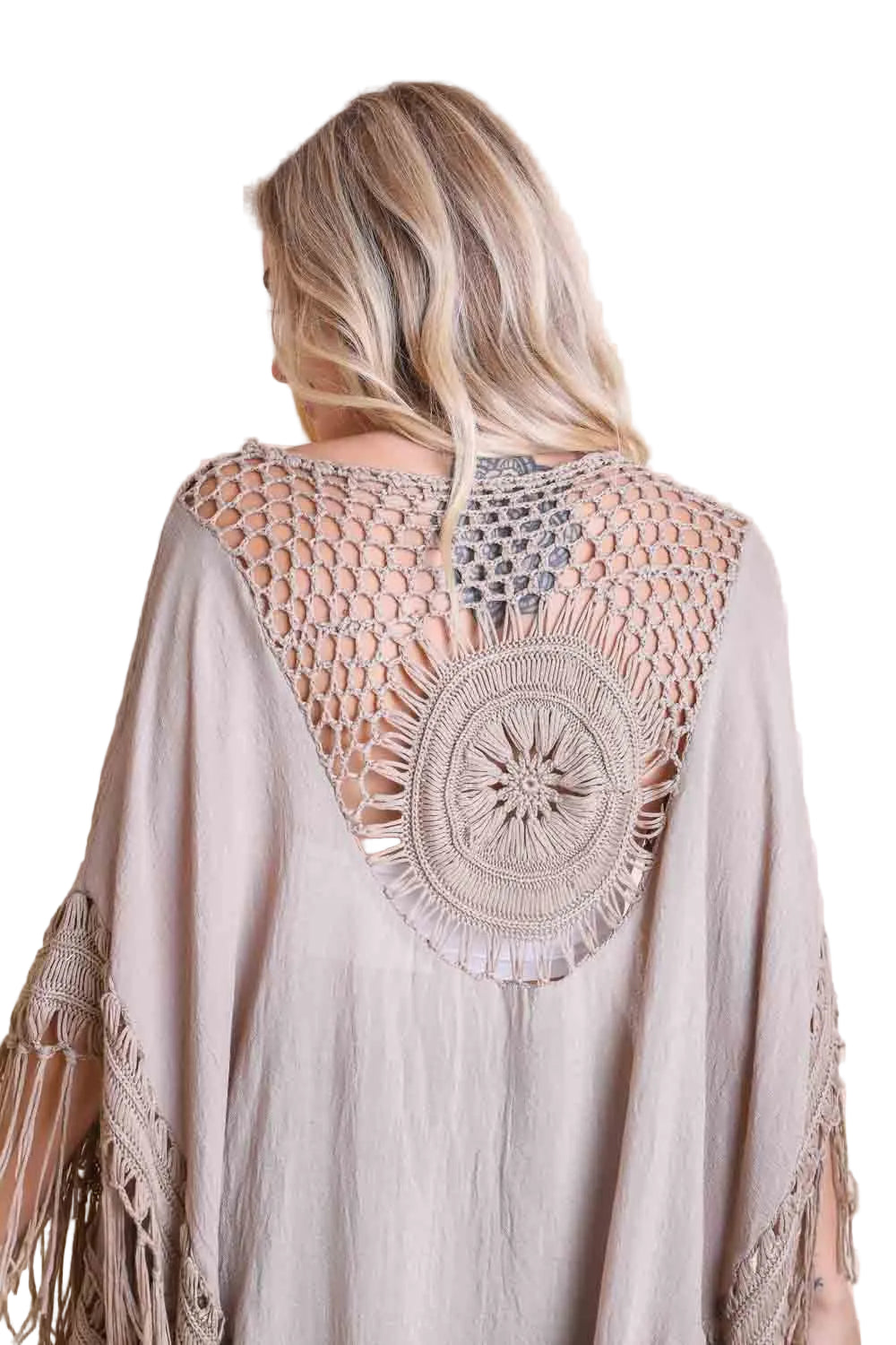 Desert Dreamer Crochet Fringe Kimono in Mocha