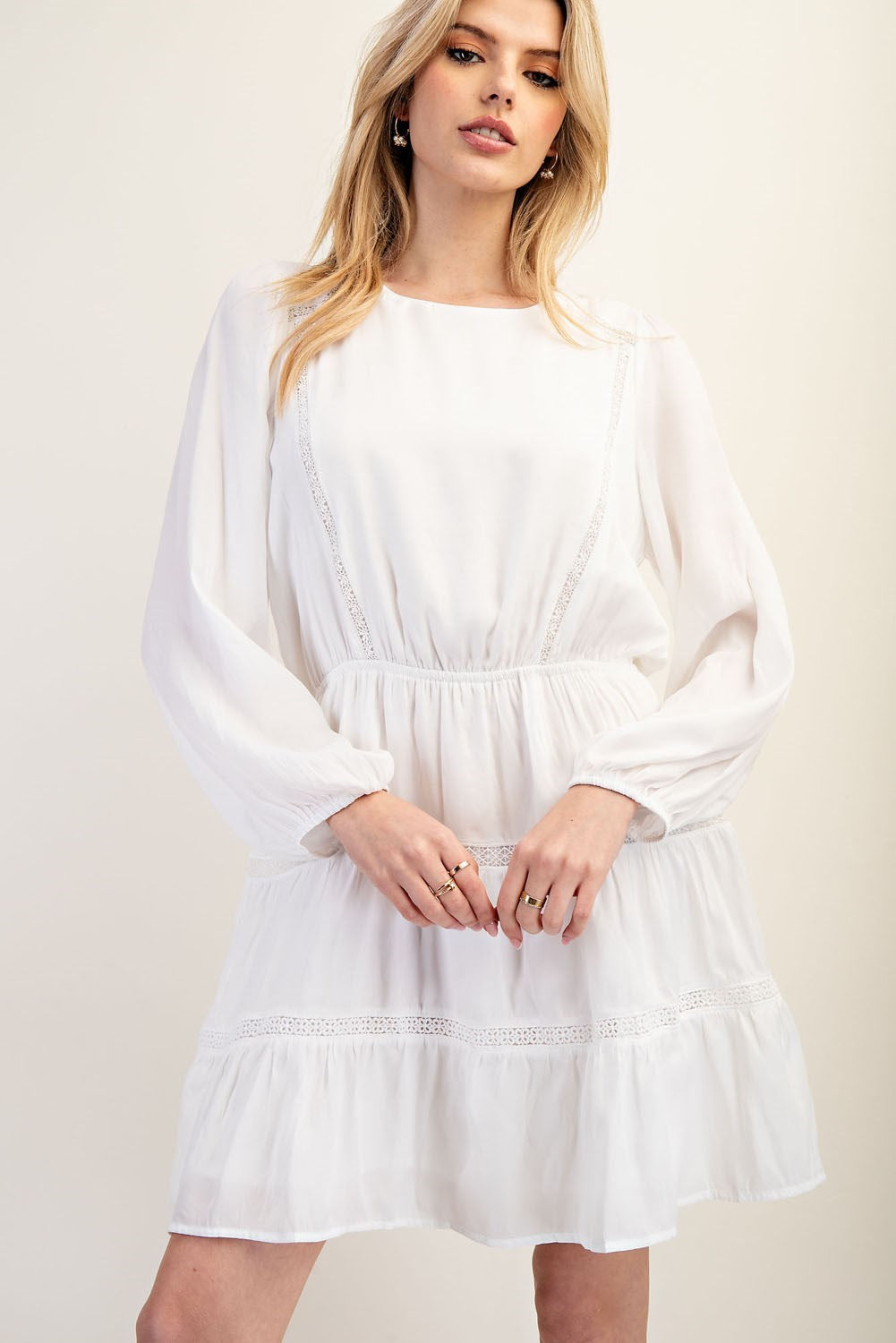 chinese dress ladies White Lace Trim Sleeveless Tiered Mini Dress main image 1
