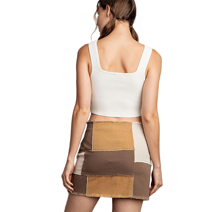 Mineral Washed Color Block Mini Skirt in Brown SALE