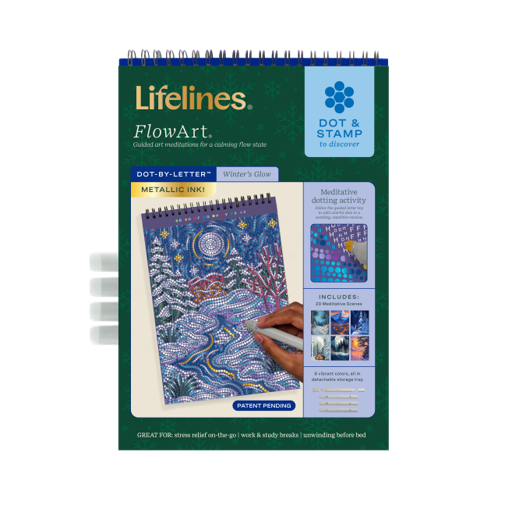 Lifelines™ FlowArt: Dot-By-Letter Winter's Glow Coloring Pad with Metallic Ink