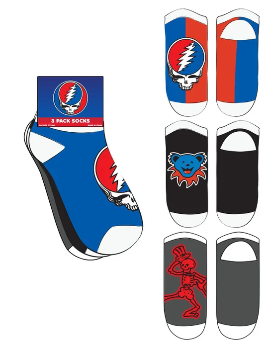 Grateful Dead Red and Blue Theme Socks - 3 Pack