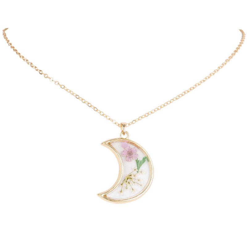 Crescent Moon Shaped Dried Flower Necklace
