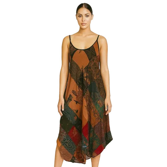 Harem Patchwork Freeflow Dress in Rust
