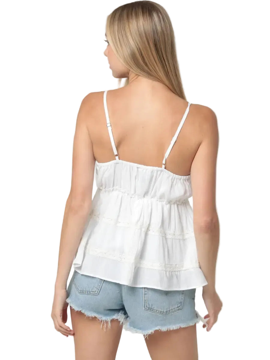 Seraphina Tiered Lace-Trim Cami in White