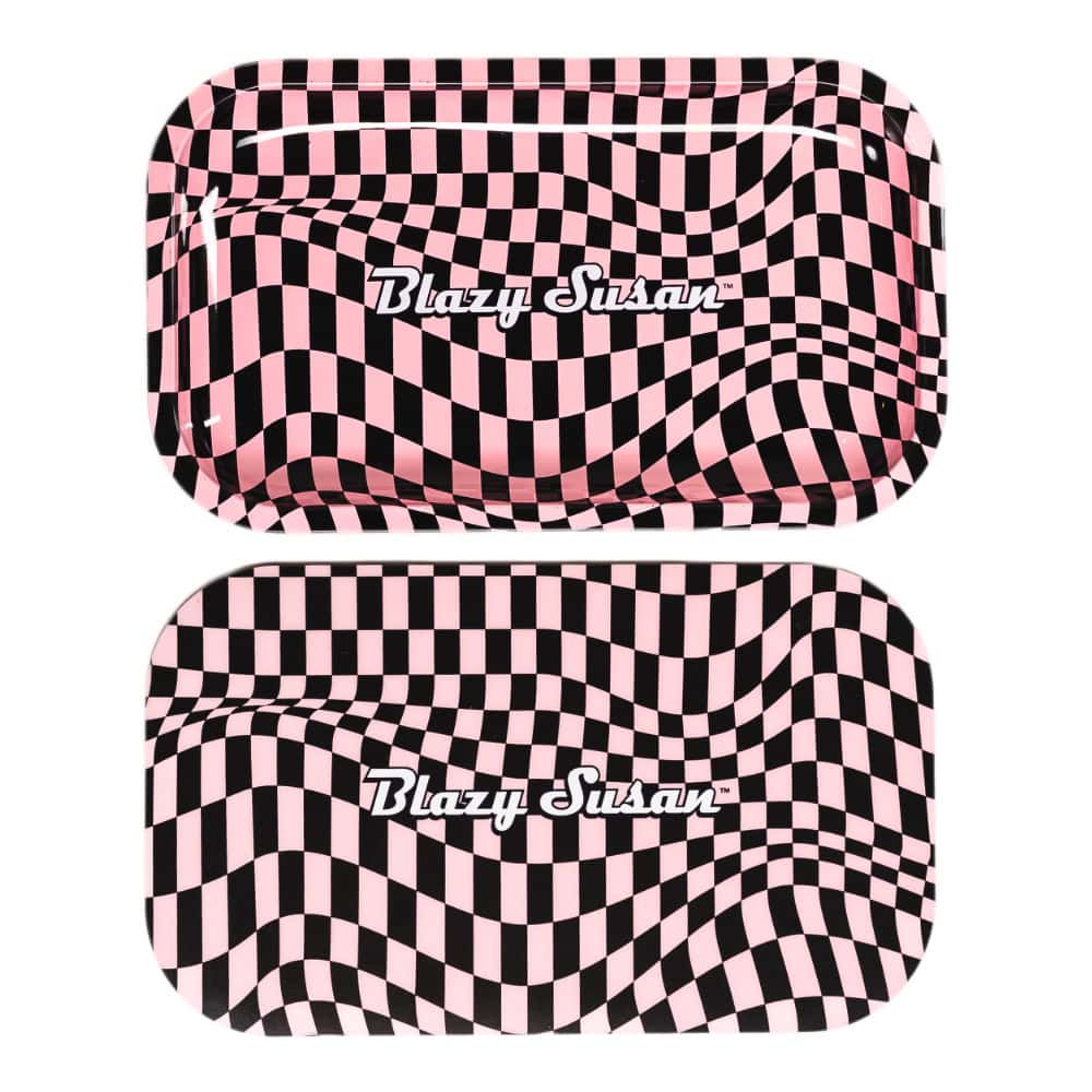 Blazy Susan Medium Rolling Tray with Lid - Trippy Checkers