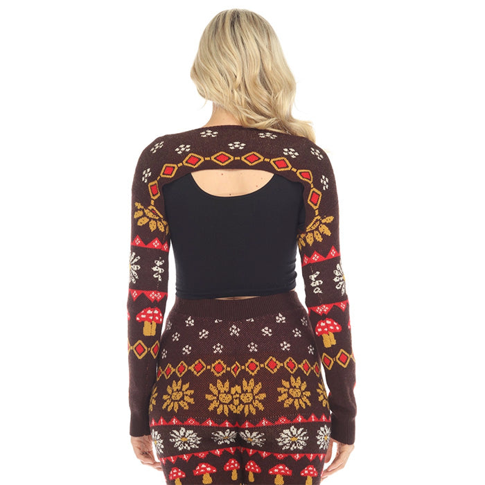 Fair Isle Mushroom Sweater Shrug in Espresso SALE