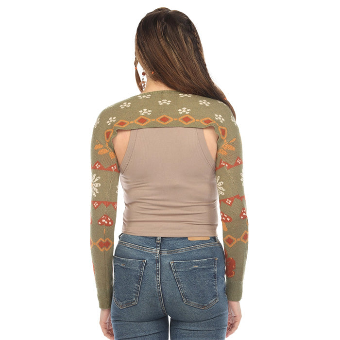 Fair Isle Mushroom Sweater Shrug in Sage SALE