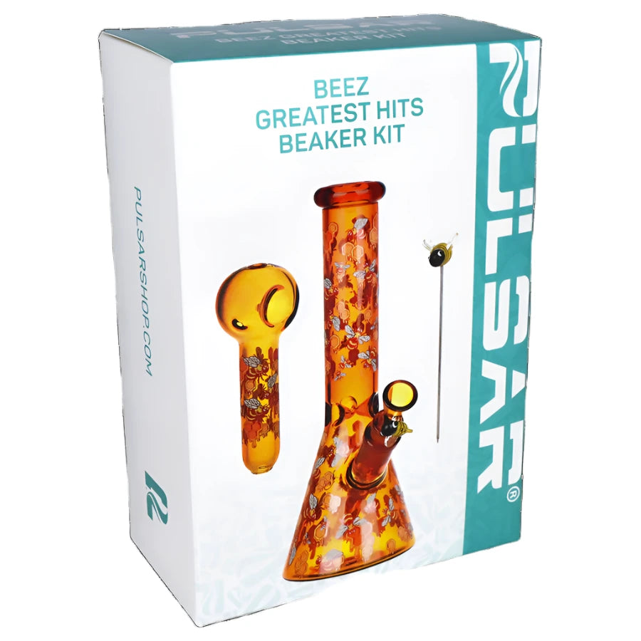 Pulsar Greatest Hits Series 10" Glow Water Pipe & Hand Pipe Set - Beez