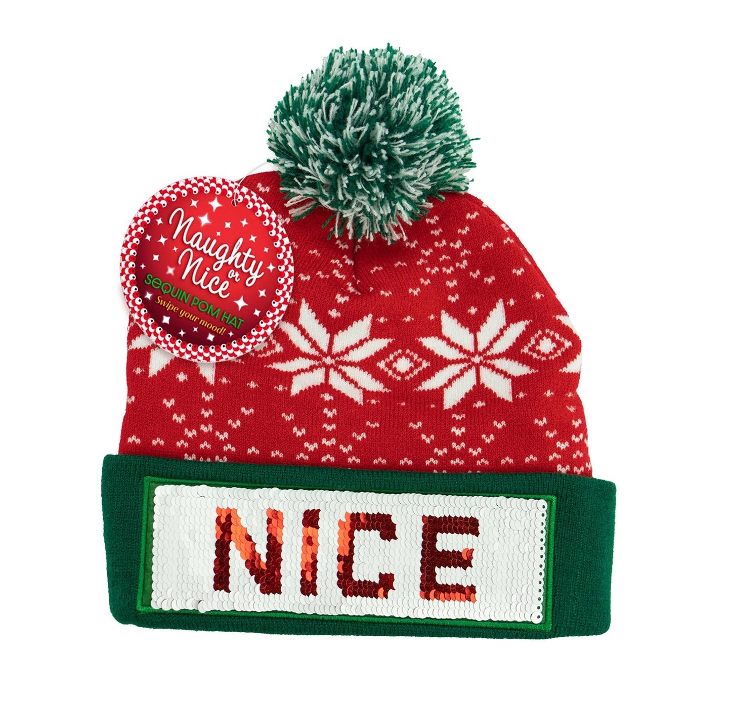 Holiday Naughty Or Nice Sequin Pom Hat SALE