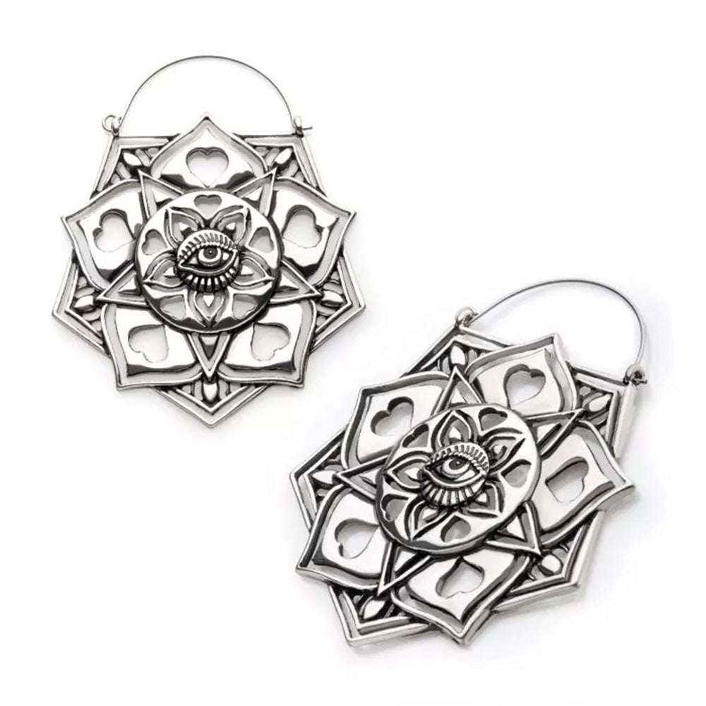 Lotus Flower Mandala with All Seeing Eye Plug Hoops - 20g