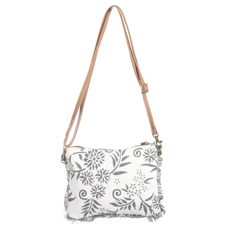 Clea Ray Canvas Flower Print with Fur Fringe Shoulder Bag
