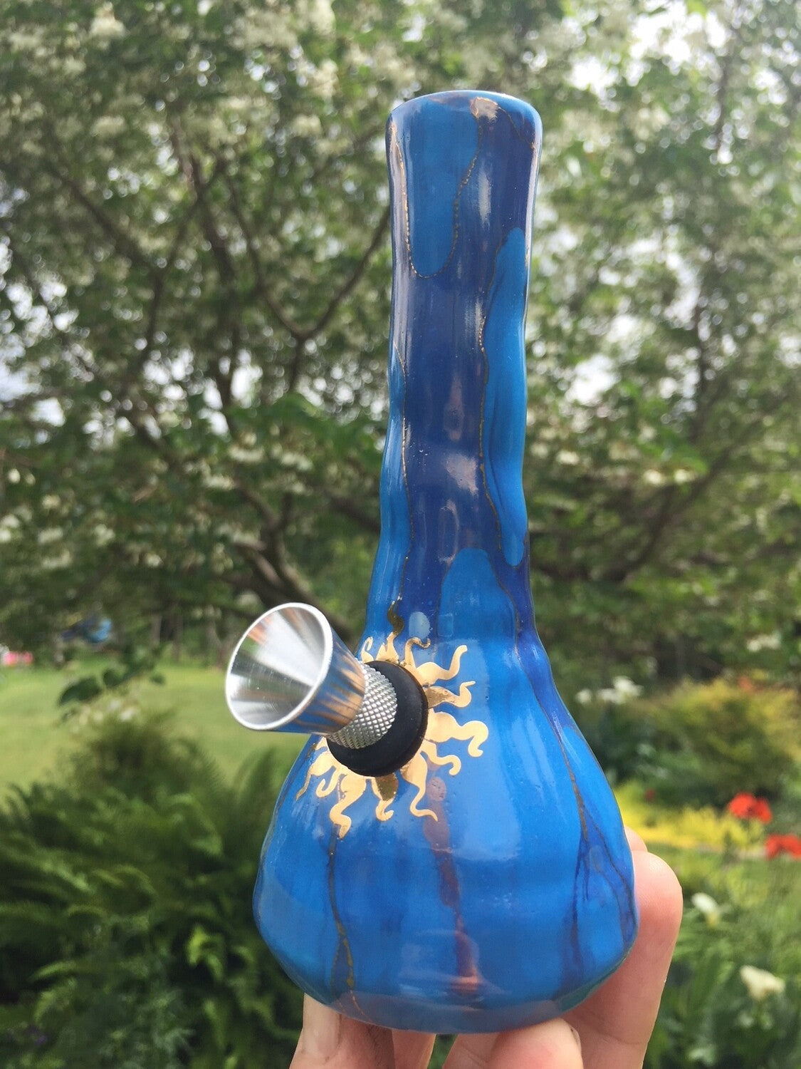 Ancient Creations Ceramics Mini Water Pipe with Metal Bowl