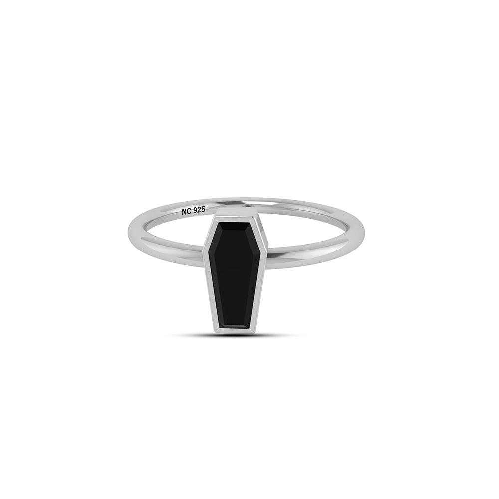 Black Tourmaline Coffin Ring - 925 Sterling Silver